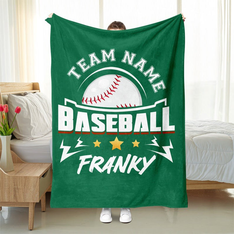 Personalized Baseball Blanket: Custom Name & Team Soft Sherpa Fleece Throw