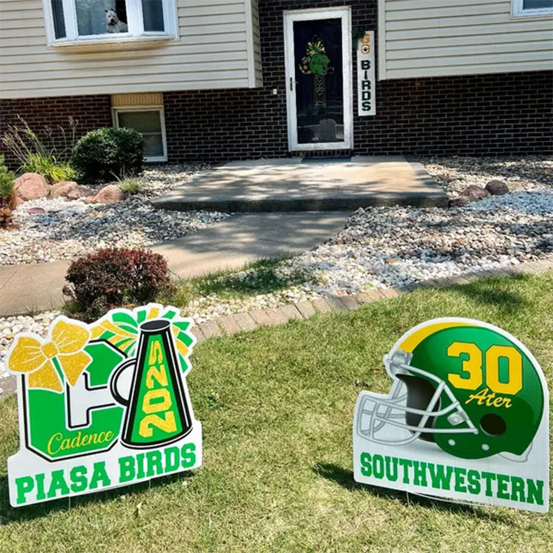Football Yard Sign Personalized Cheer Squad Sign, Customize Name & Initial, School Colors
