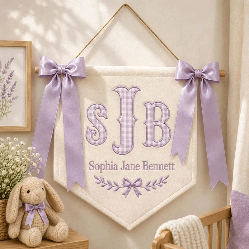 Embroidered Baby Banner, Monogram Hospital Sign, Birth Stats Tag