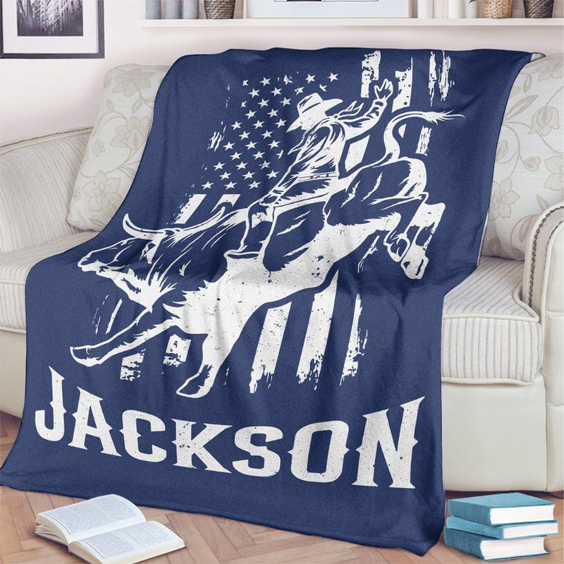Personalized Rodeo Rider Blanket - Custom Name Bull Rider Fleece Sherpa Blanket