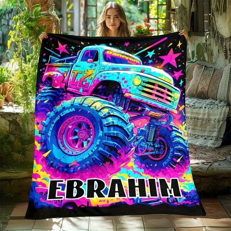 Customized Colorful Monster Truck Print Plush Blanket