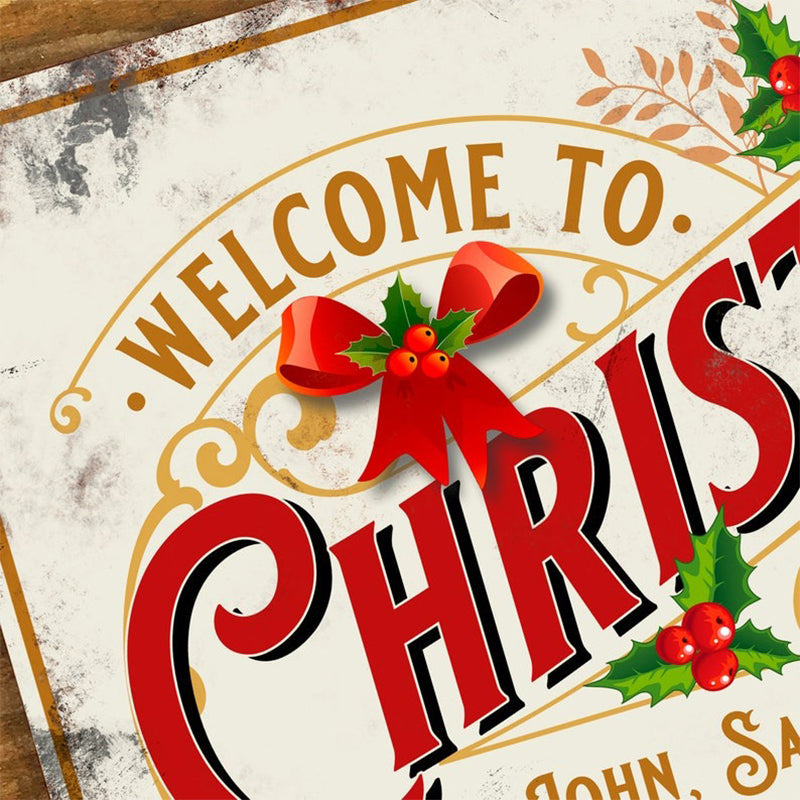 Personalised Christmas Sign Metal Wall Door Decor Traditional Family Festive Accessory Gift