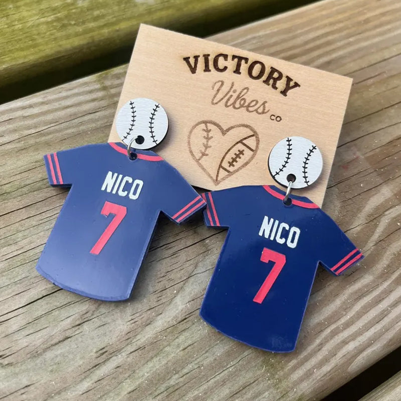 Custom Baseball Number Jersey Earrings, Personalized Baseball Jewelry
