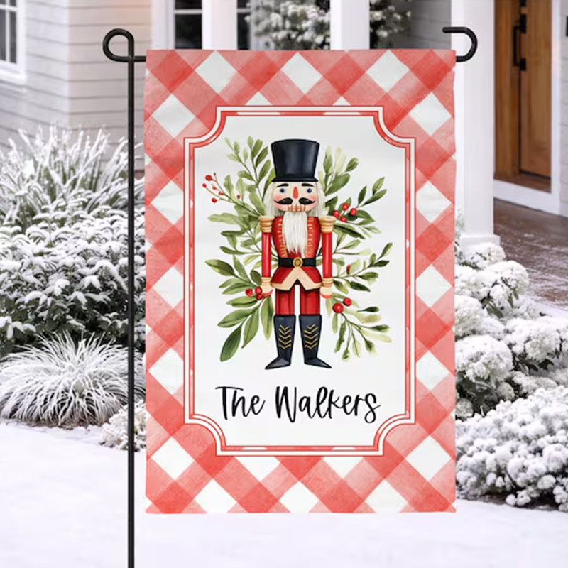 Personalized Nutcracker Christmas Garden Flag, Custom Family Name Flag
