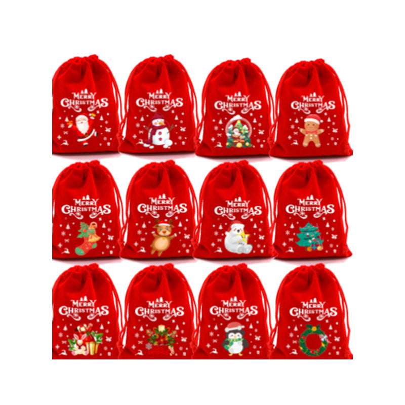 10/20pcs Christmas Drawstring Velvet Bags Red Candy Biscuits Pouch Personalization name