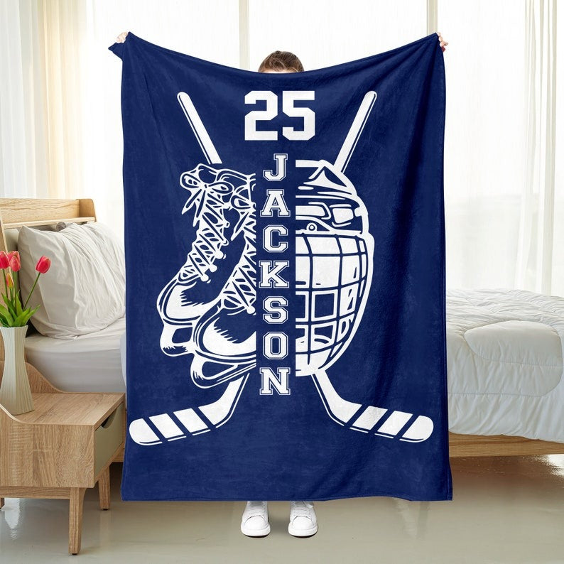 Personalized Hockey Blanket with Name and Number