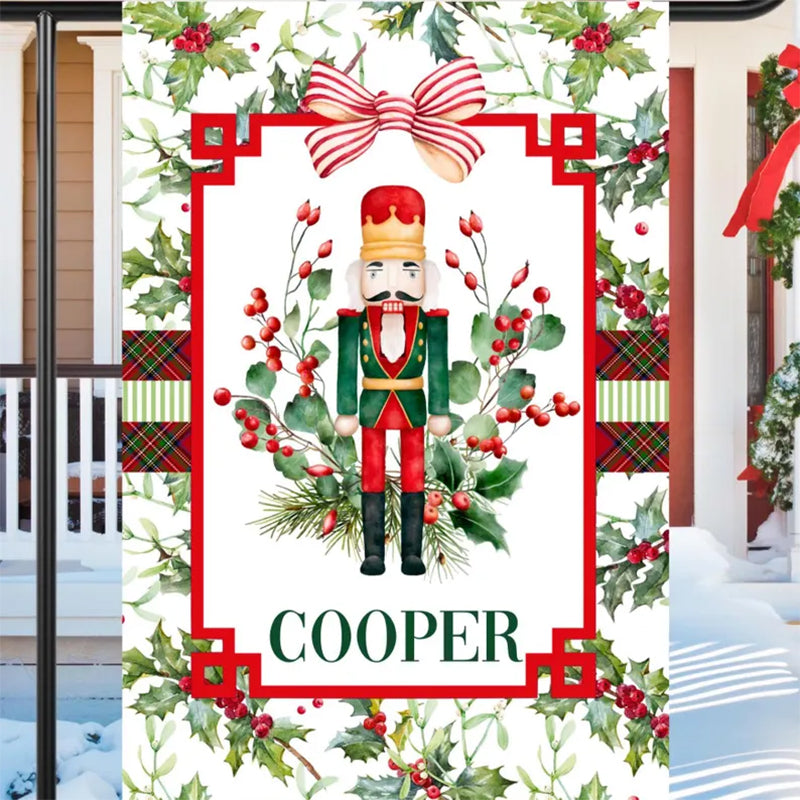 Personalized Christmas Nutcracker Garden Flag: Holiday Holly House Flag Outdoor Decor