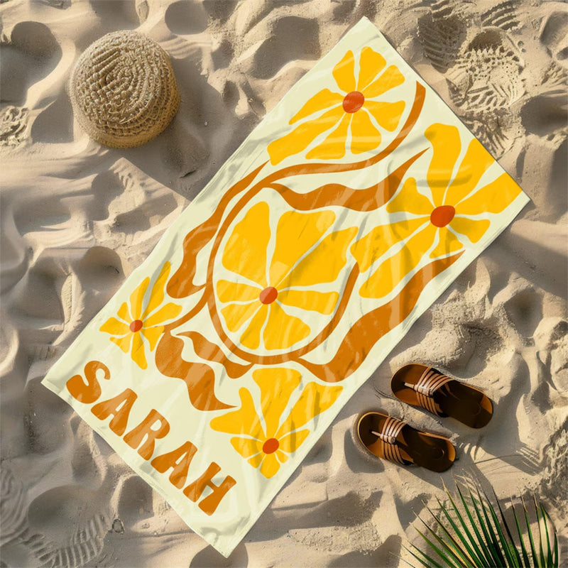 Retro Flower Custom Beach Towel, Groovy Vibes Beach Towel, Retro Floral Towel