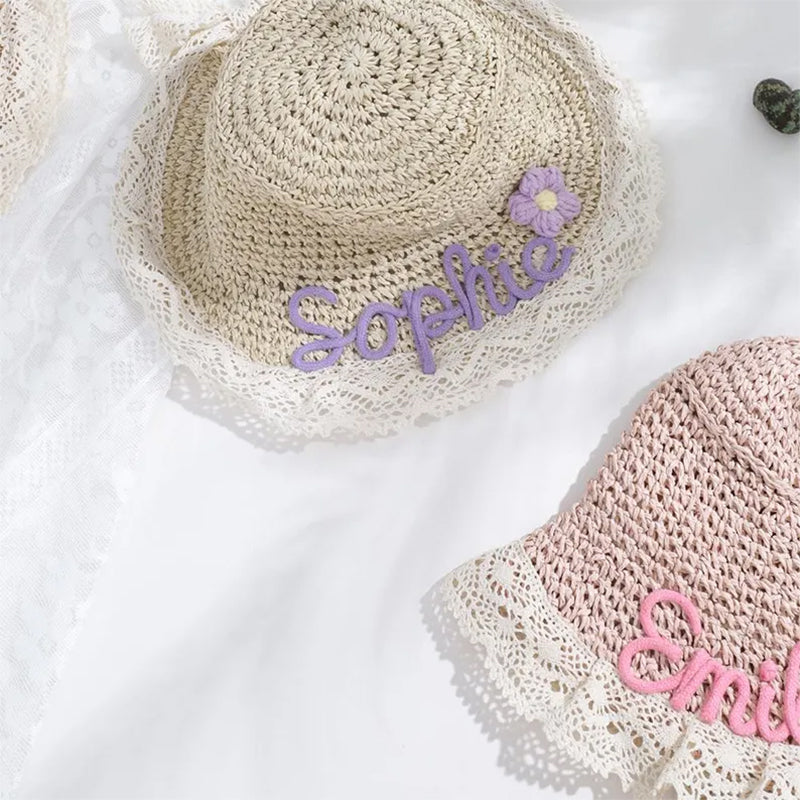 Personalized Kids Straw Hat with Name,Custom Name Baby Sun Hat