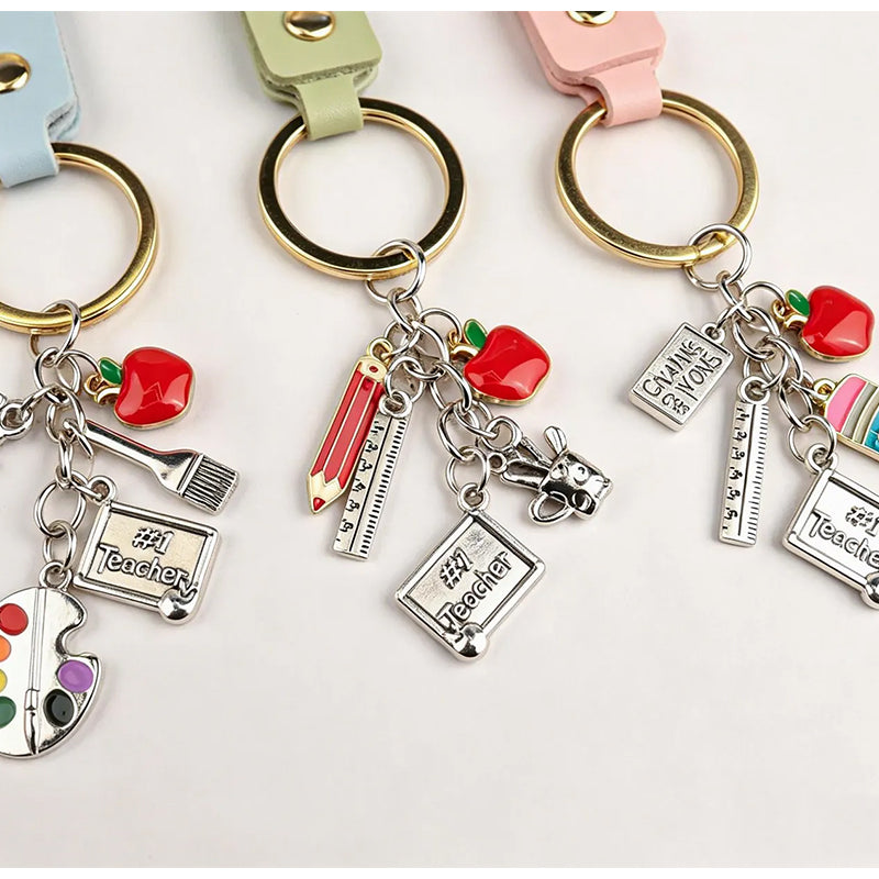 Personalized Teacher Keychain,Teacher Appreciation Gift,Custom Name Leather Keychain
