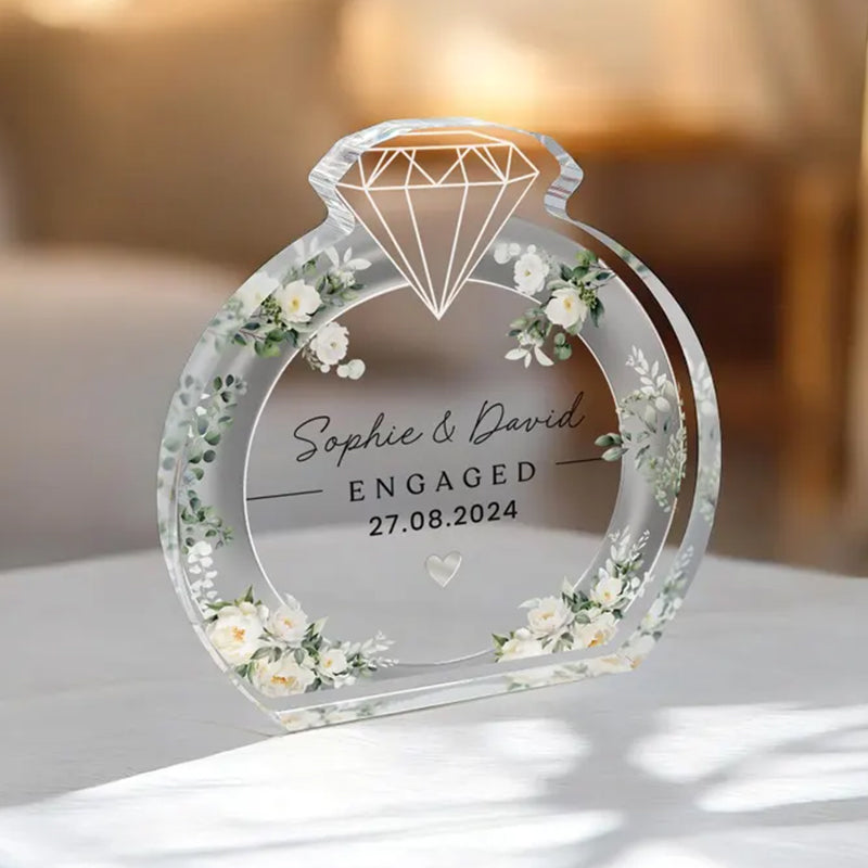 Personalised Engagement Keepsake Plaque, Clear Acrylic Block