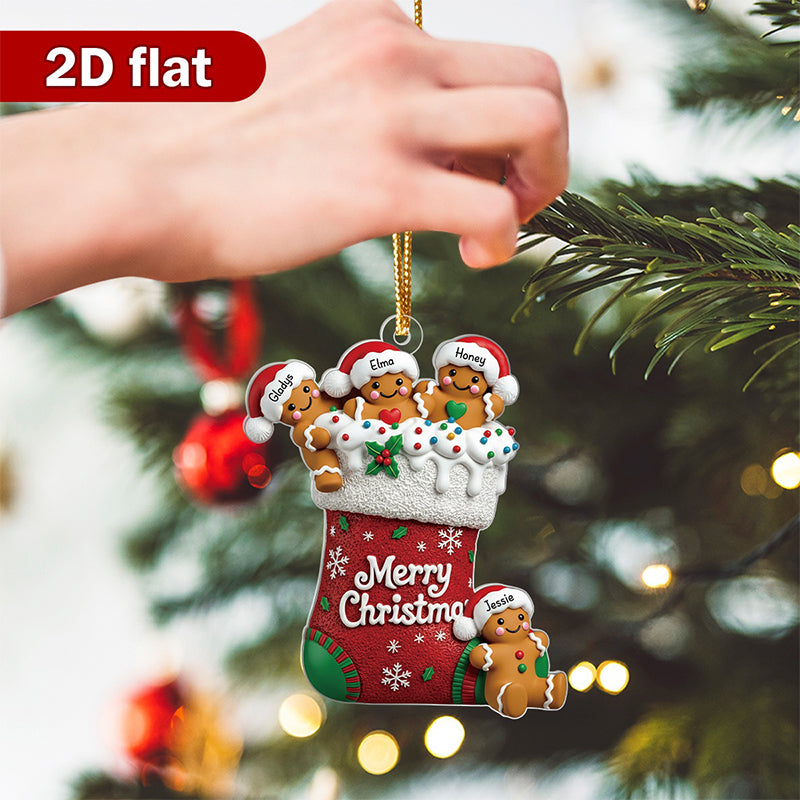 Personalized Gingerbread Family Christmas Ornament - Custom Names & Family Tree Design