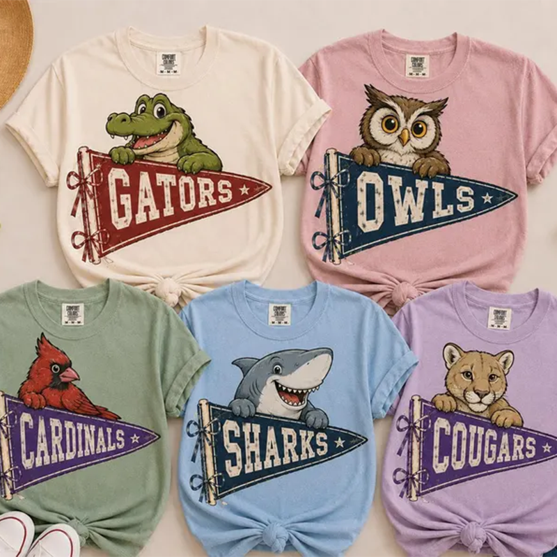 Custom Mascot Pennant Shirt, Comfort Colors School Spirit Mascot Tee