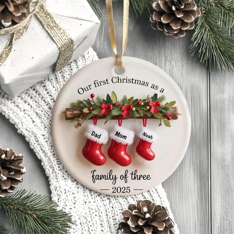 Personalized Family of Three Ceramic Christmas Ornament 2025