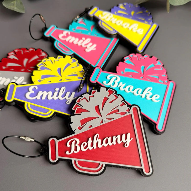 Personalized Cheer Bag Tag – Custom Megaphone & Pom Pom