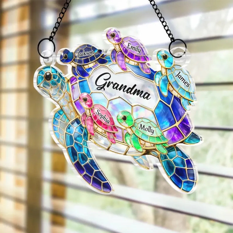 Personalized Turtle Suncatcher for Grandma, Custom Name Window Hanging