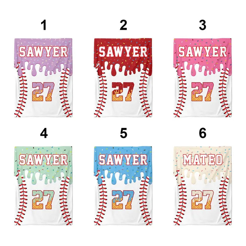 Custom Baseball Drip Blanket, Personalized Ice Cream Drip Baseball Blanket