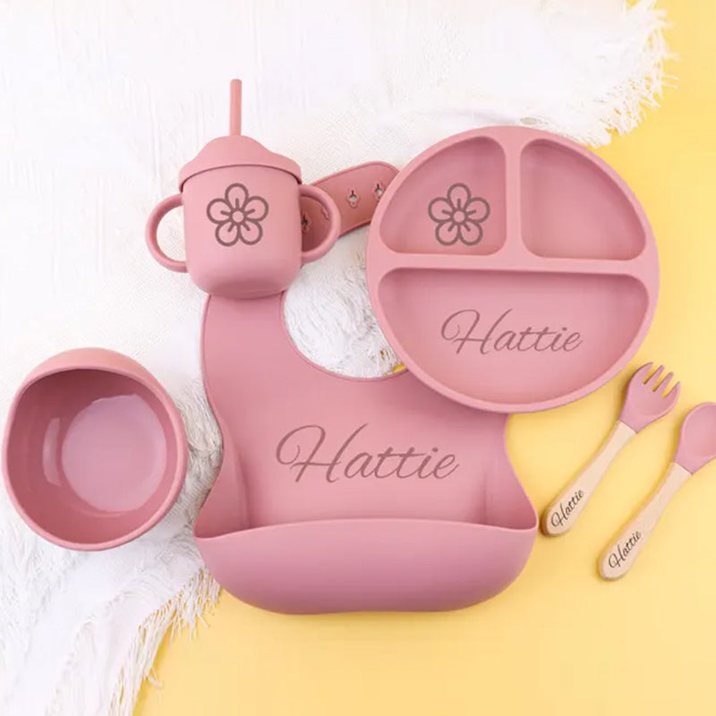 Personalised Silicone Weaning Set,Custom Baby Plate,Cartoon Weaning Set