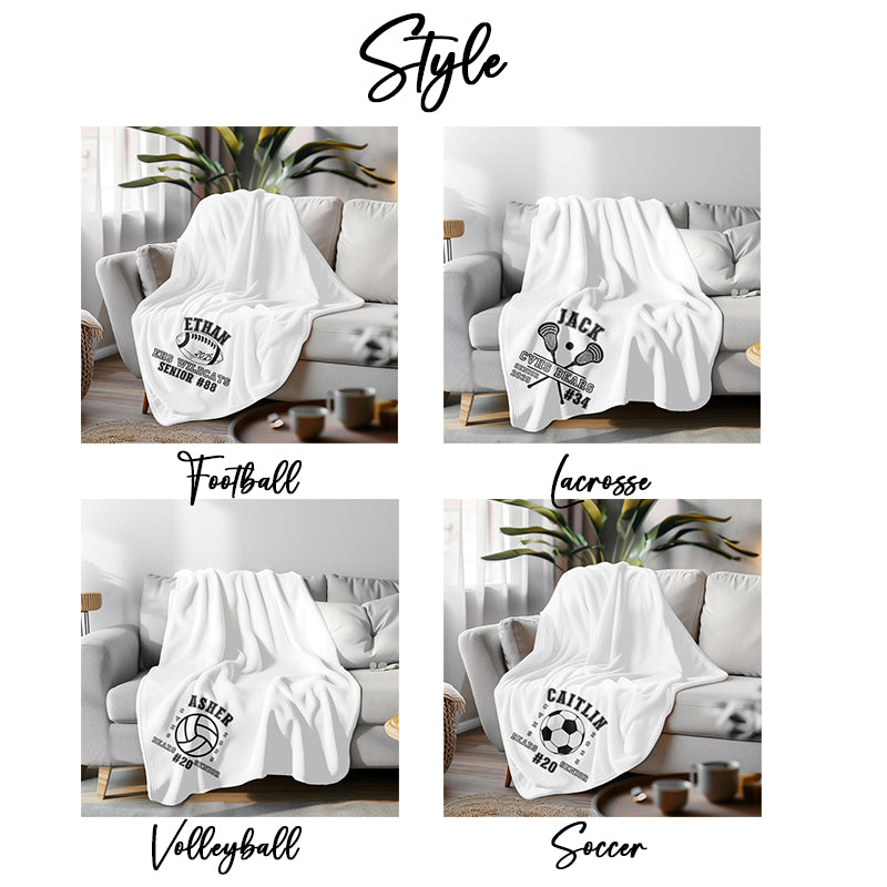 Personalized Football Lacrosse Volleyball Soccer Blanket Custom Soft Velveteen Plush Graduation Senior Gift