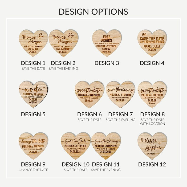 Save The Date Magnet + Cards, Rustic Wedding Wood Heart with Unique Funny Message Option