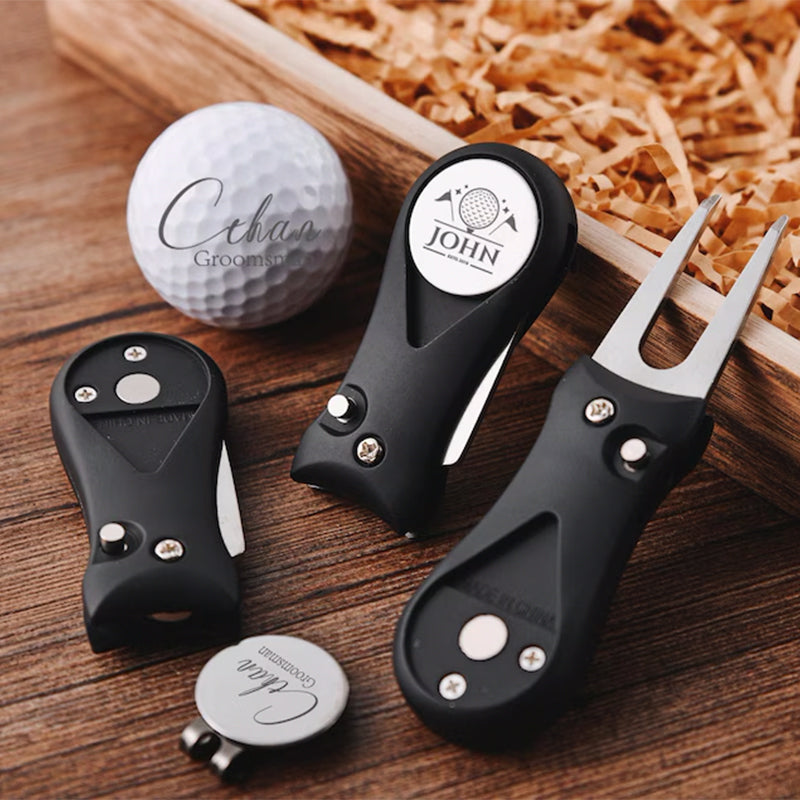 Personalized Golf Ball Marker Set with Custom Retractable Divot Tool