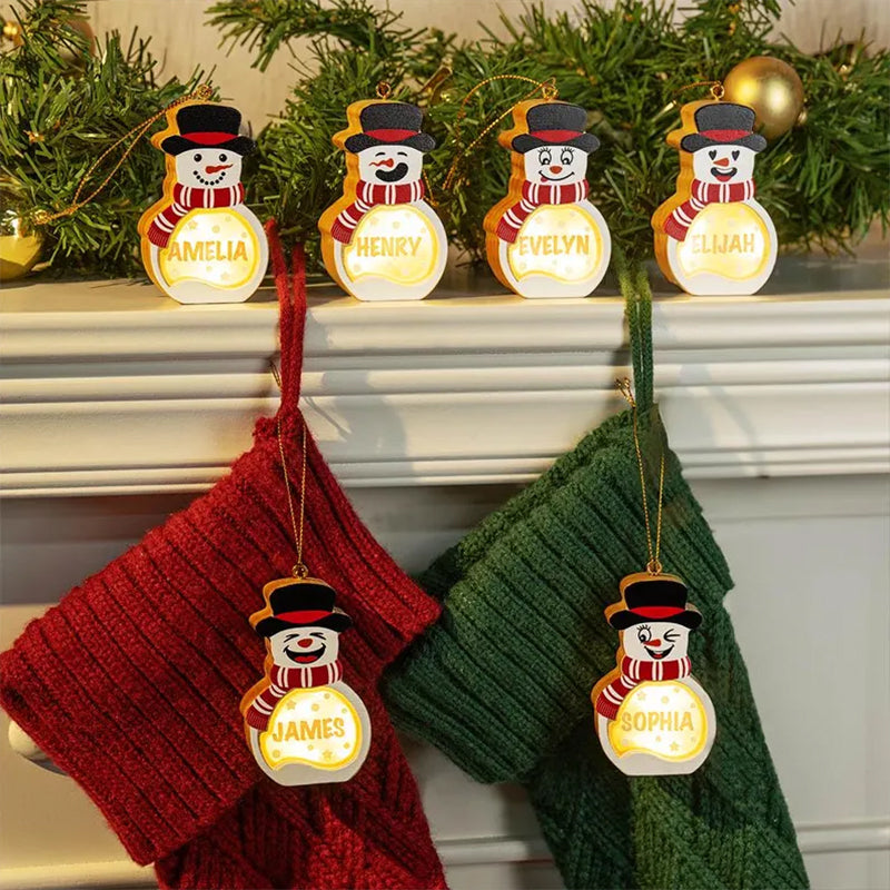 Personalized Snowman LED Wooden Ornament