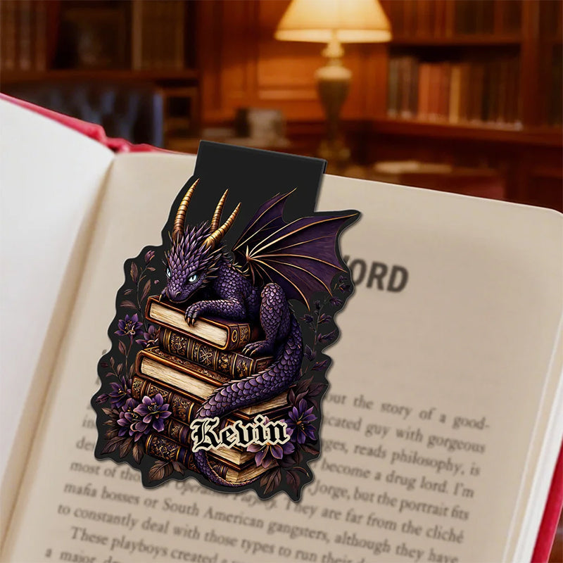 Personalized Vintage Book Floral Dragon Magnetic Bookmark