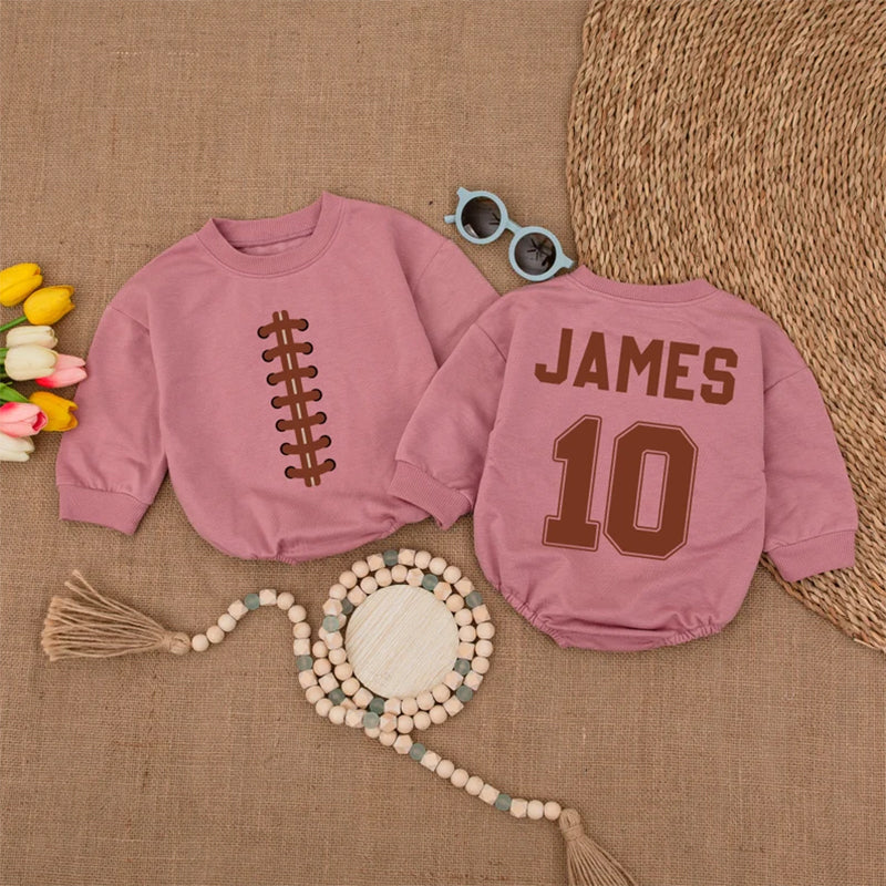 Personalized Football Baby Romper, Custom Name and Number Game Day