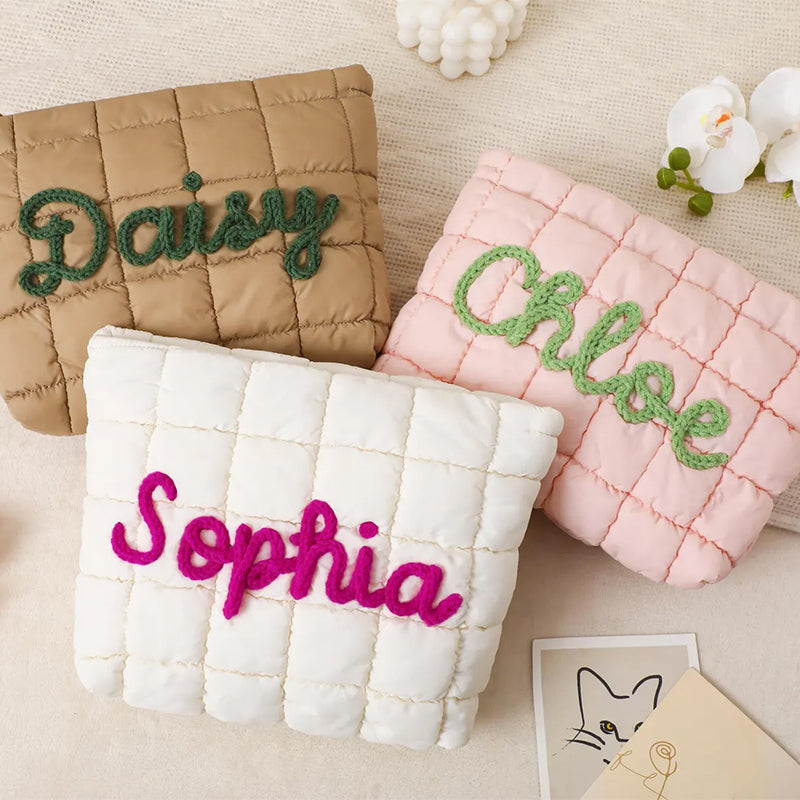 Personalized Quilted Nylon Makeup Bag,Custom Quilted Zipper Pouch