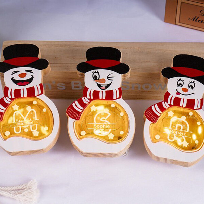 Custom Family Christmas Decoration, Personalized Snowman Figurine Set with LED Lights