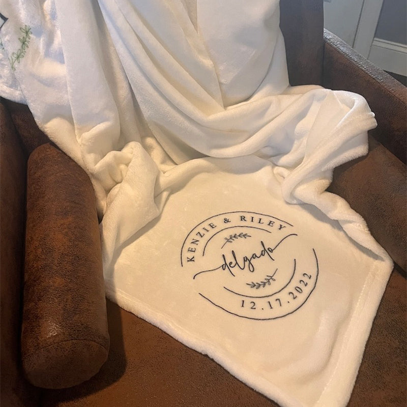 Personalized White Fleece Throw Blanket Unique Wedding Gift for Couple