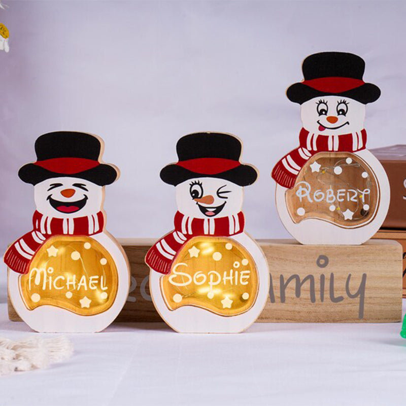 Custom Family Christmas Decoration, Personalized Snowman Figurine Set with LED Lights