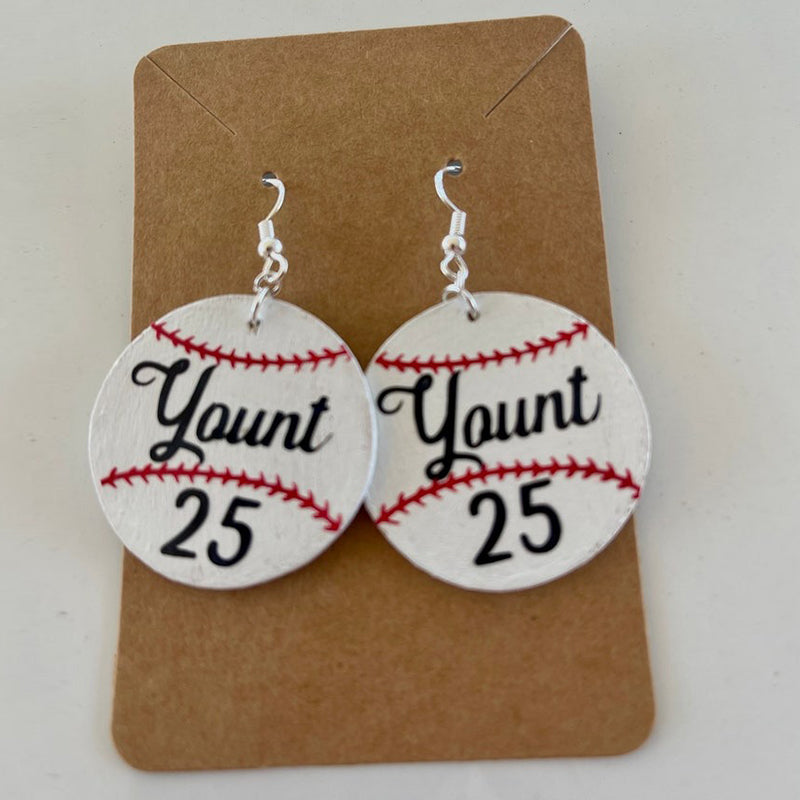 Baseball personalized name earrings, player name and number earrings