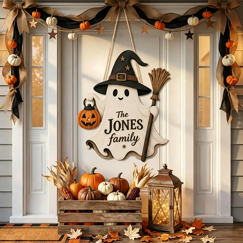 Ghost Welcome Door Hanger, Cute Halloween Ghost Sign
