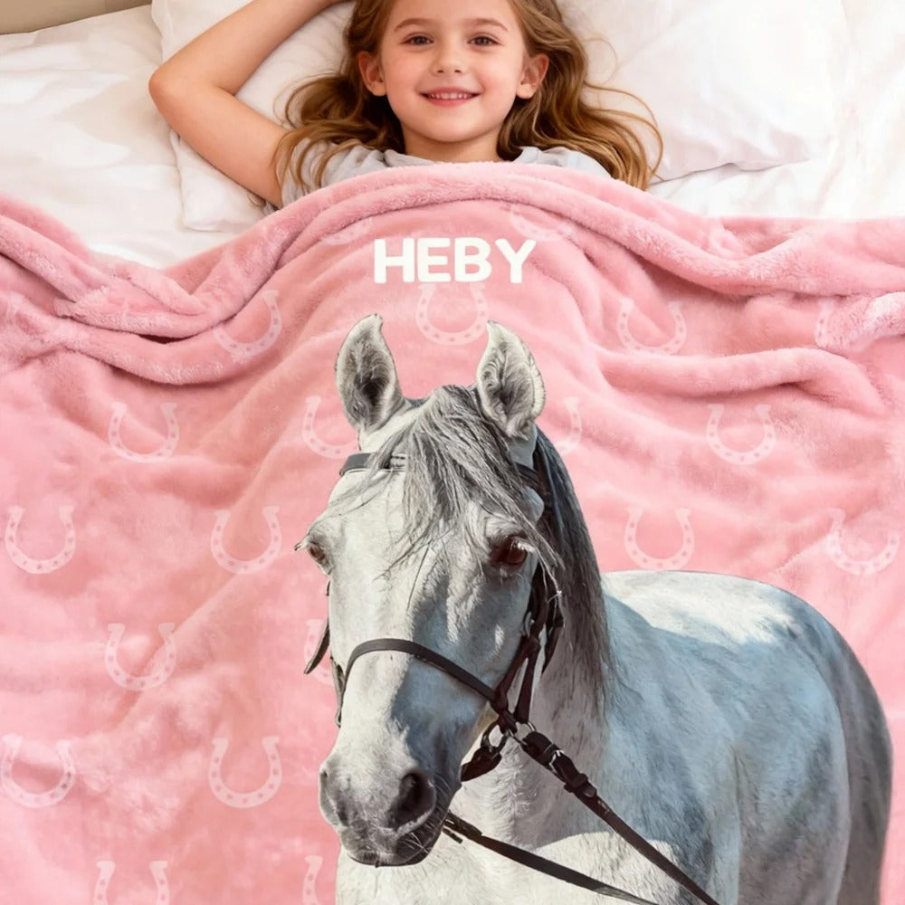 Personalized Painted Horse Photo Horseshoe Print Multicolor Blanket