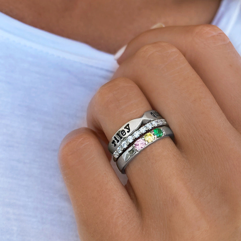 Birthstone Ring Set | Stackable Personalized Name Rings