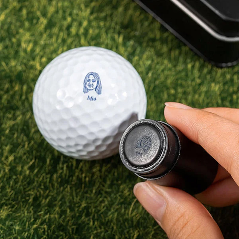 Personalized Character Portrait Photo Golf Ball Self-inking Stamp with Metal Storage Box and Name Birthday Father's Day Gift for Golf