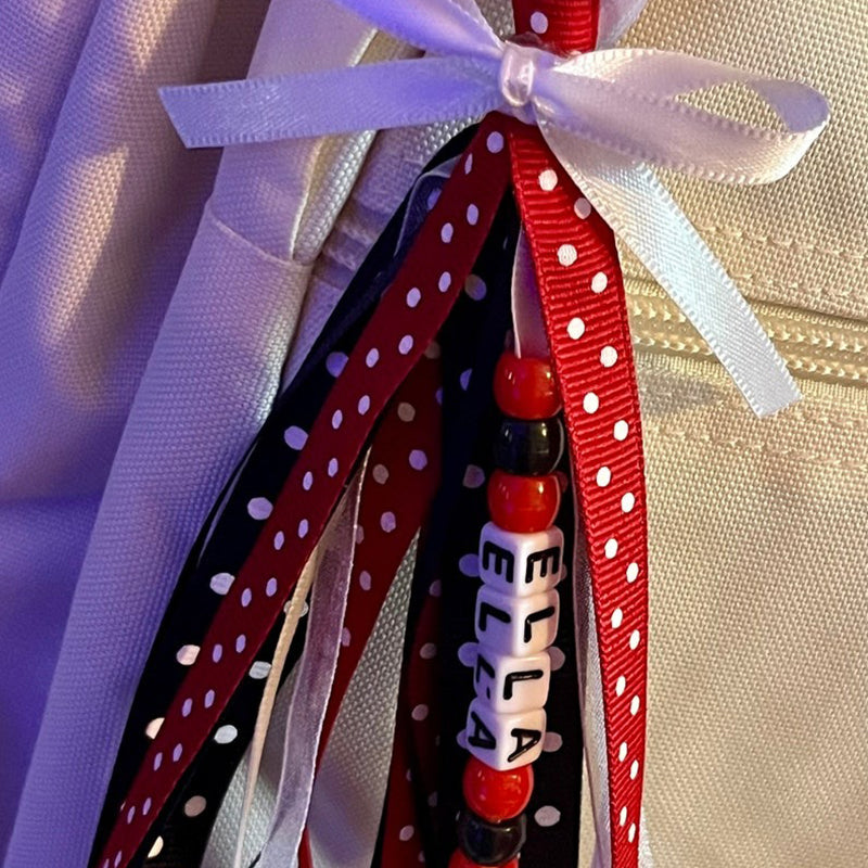 Personalized Ribbon Bag Tag/Cheer Bag Tag/Ribbon Zipper Pull