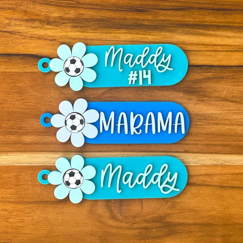 Custom Soccer Backpack Tag | Personalized Floral Keychain