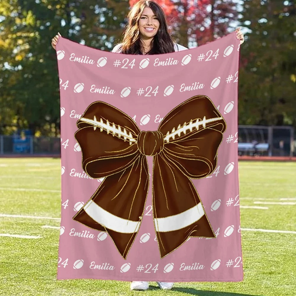 Personalized Baseball Softball Bow Throw Blanket