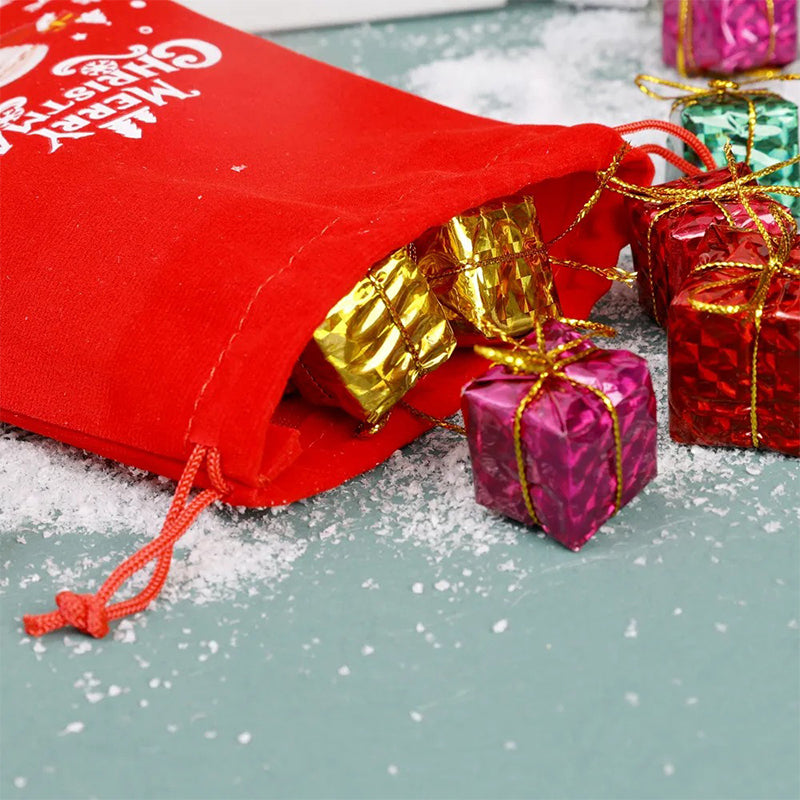 10/20pcs Christmas Drawstring Velvet Bags Red Candy Biscuits Pouch Personalization name
