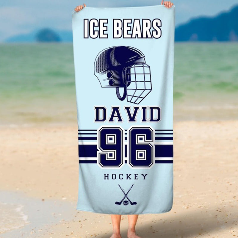 Personalized Hockey Team Beach Towel, Custom Hockey Dad Gift