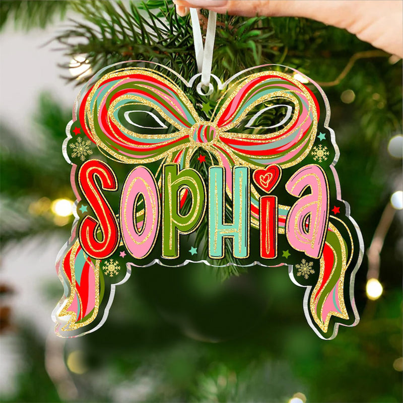 Personalized Coquette Christmas Ornament: Custom Acrylic Name