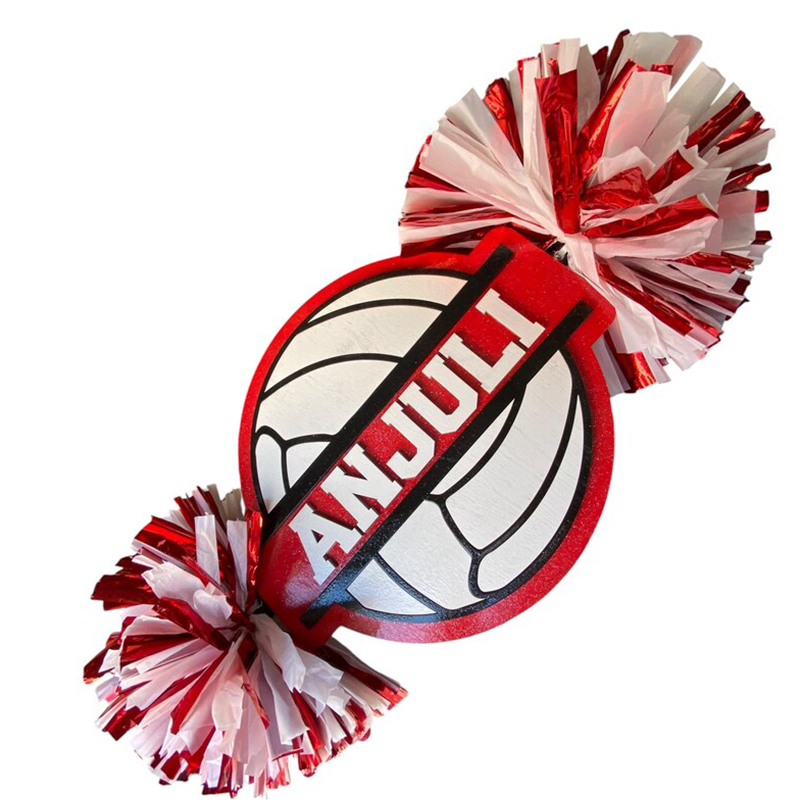 Personalized Volleyball Cheerstick – Custom Wooden Pom-Pom Spirit Sign
