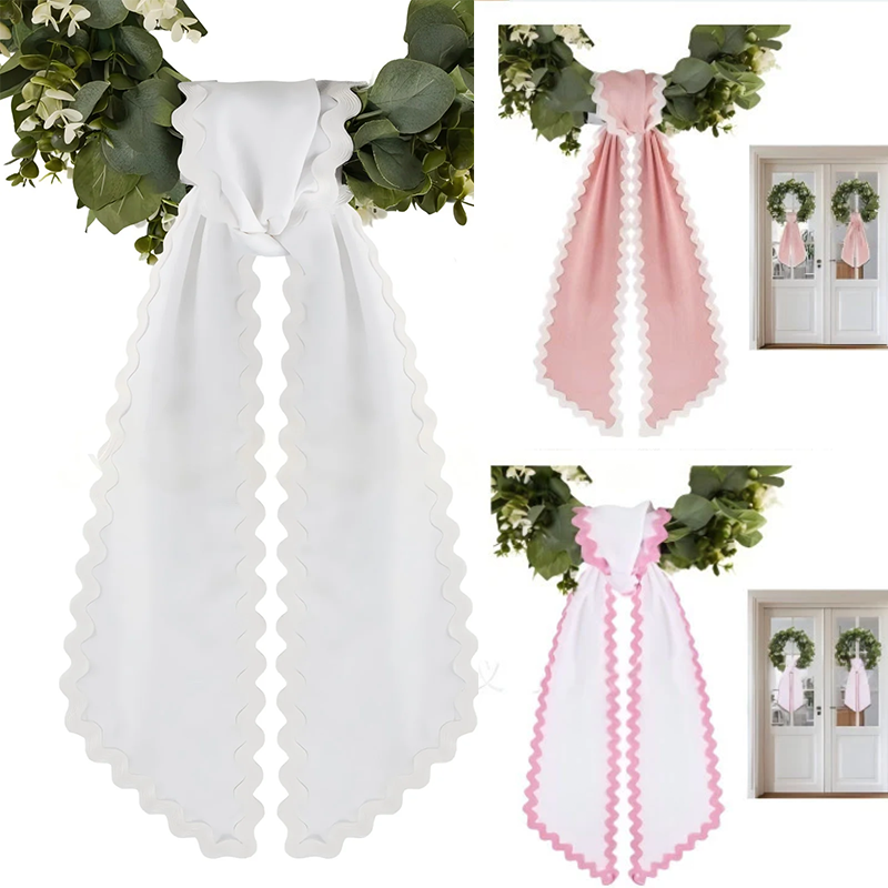 Hydrangea Wreath Sash, Blue Toile with Scalloped Edge Summer Wreath Bow