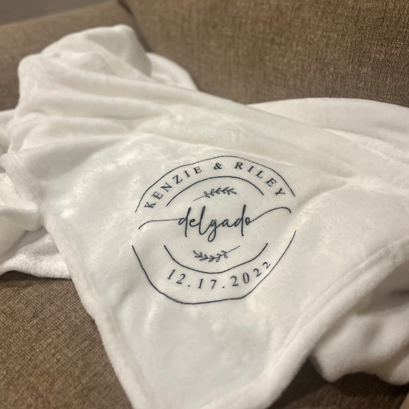 Personalized White Fleece Throw Blanket Unique Wedding Gift for Couple