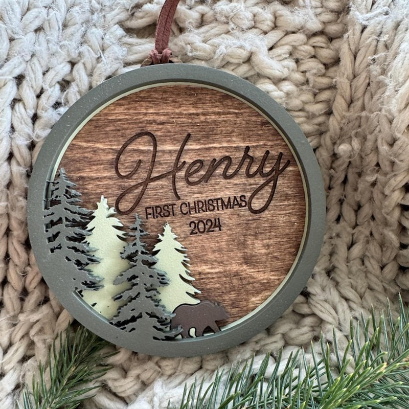 Personalized Christmas ornament | Bear | Forest | Baby's First Christmas