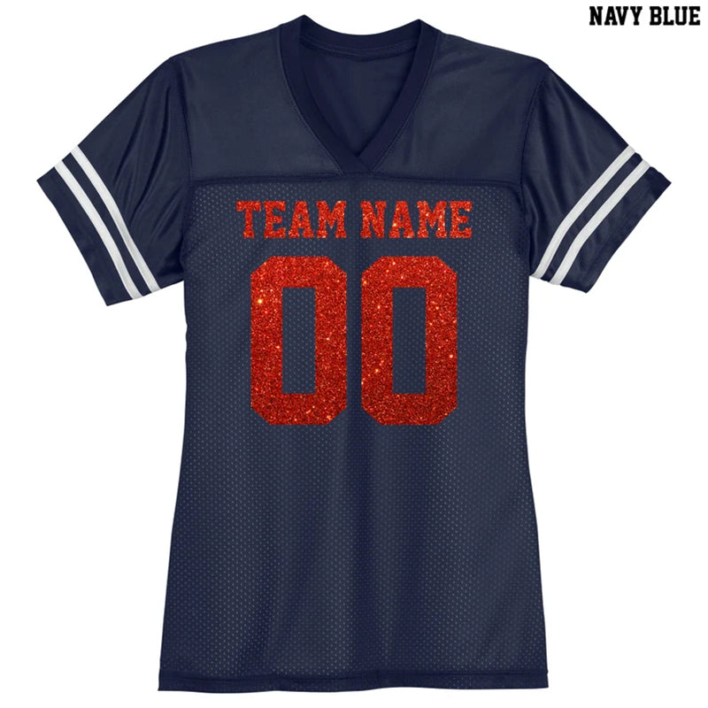 Custom Football Jersey / Red Glitter Flake Text