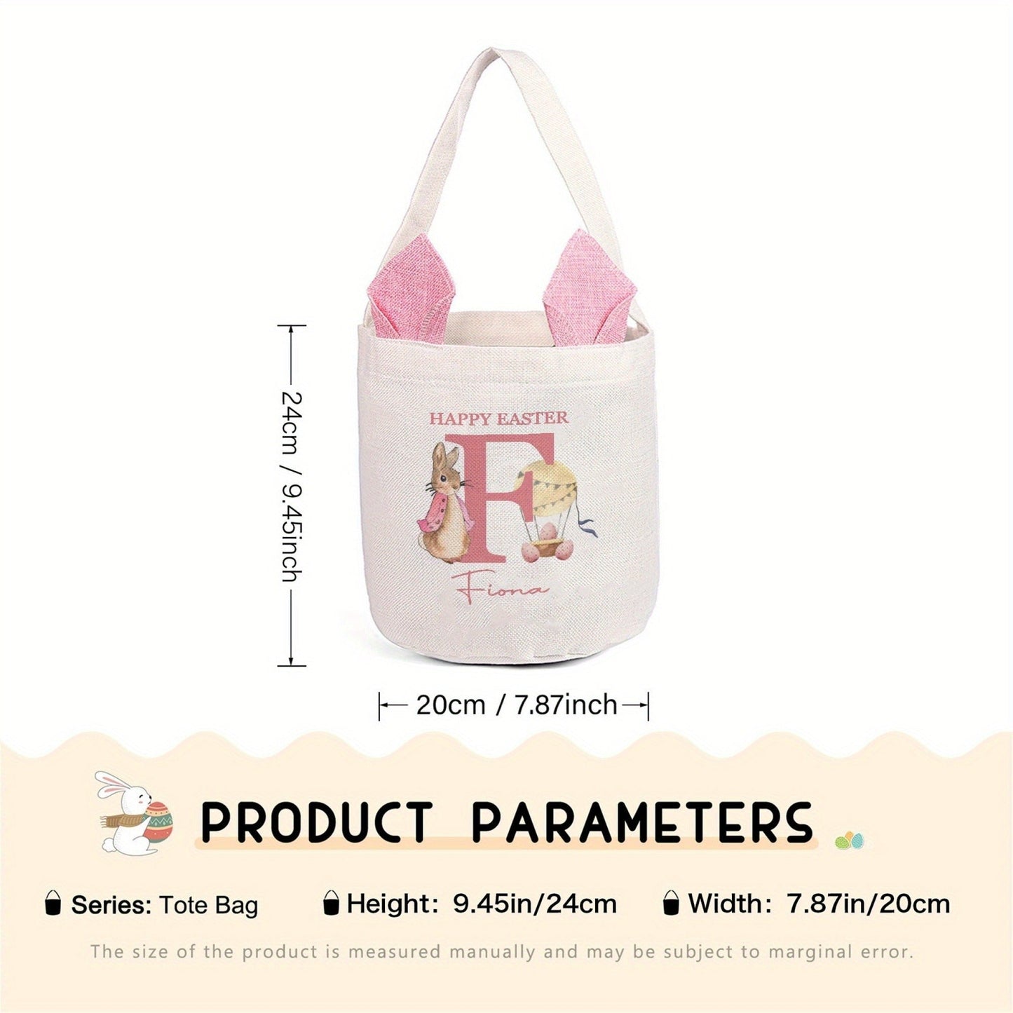Personalized Easter Bunny Gift Bag with Custom Name Initials