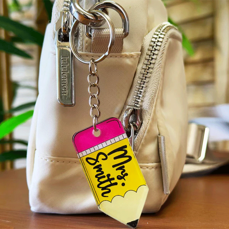 Custom Teacher Keychain, Pencil, Apple, Rainbow, Coffee Shapes, Cute Teacher Appreciation Gift